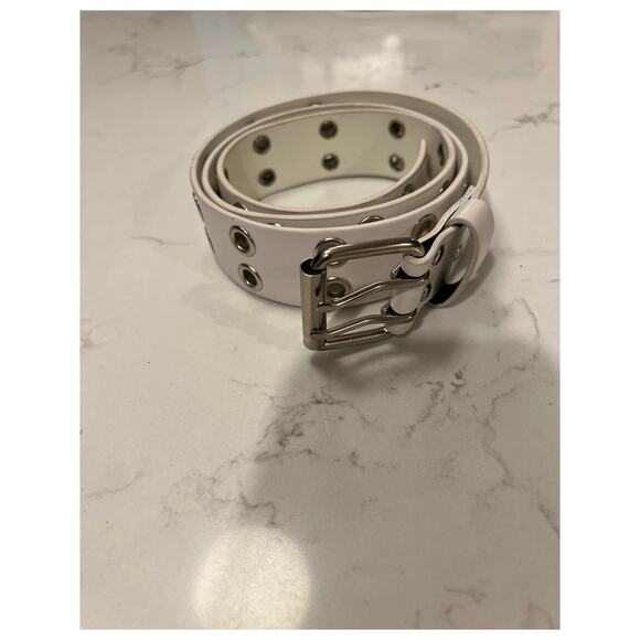 Vintage Gothic Y2K Emo Rivet Faux Leather White and silver Belt - Picture 6 of 11